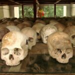 Stela of skulls, Cheung Ek Killing Fields site, near Phnom Penh, Cambodia. May 2009.